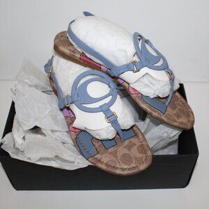 Coach Jheri Leather Sandals Light Blue, Women’s Size 7.5B – Logo Detail